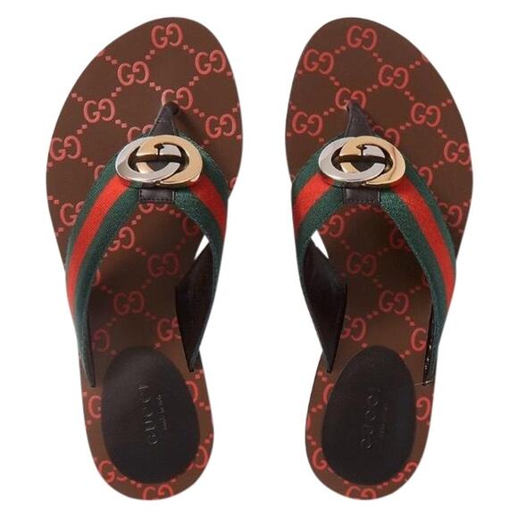 GUCCI Kika GG logo stripe web sandals 35.5 - Picture 1 of 6